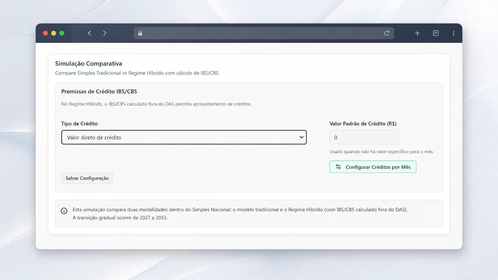 Configuração de créditos IBS CBS