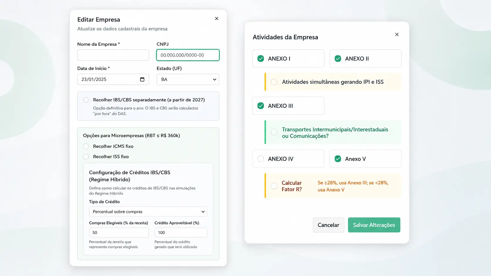 Configurações técnicas da empresa no Estrategista Simples